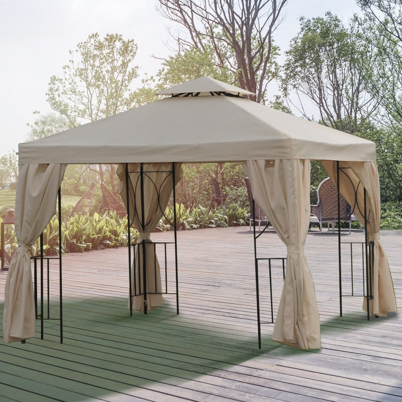 Outsunny 3 x 3 m Garden Metal Gazebo Marquee Patio Wedding Party Tent Canopy Shelter with Pavilion Sidewalls  (Beige)