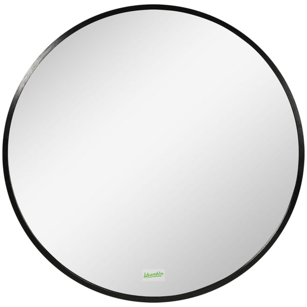 kleankin Round Bathroom Mirror, Modern Wall-mounted Makeup Mirror with Aluminium Frame for Washroom Living Room, Black, 50x50 cm