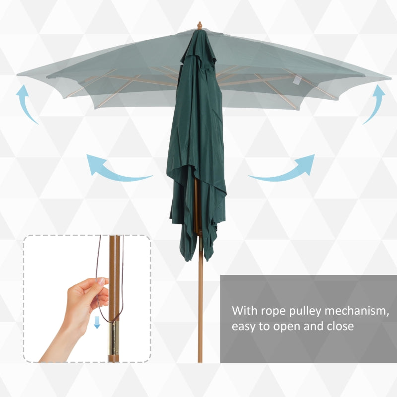 Outsunny 295L x 200W x 255Hcm Wooden Garden Patio Parasol Umbrella-Dark Green