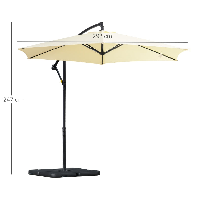 Outsunny 3(m) Garden Banana Parasol Cantilever Umbrella with Crank Handle, Cross Base, Weights and Cover for Outdoor, Hanging Sun Shade, Beige