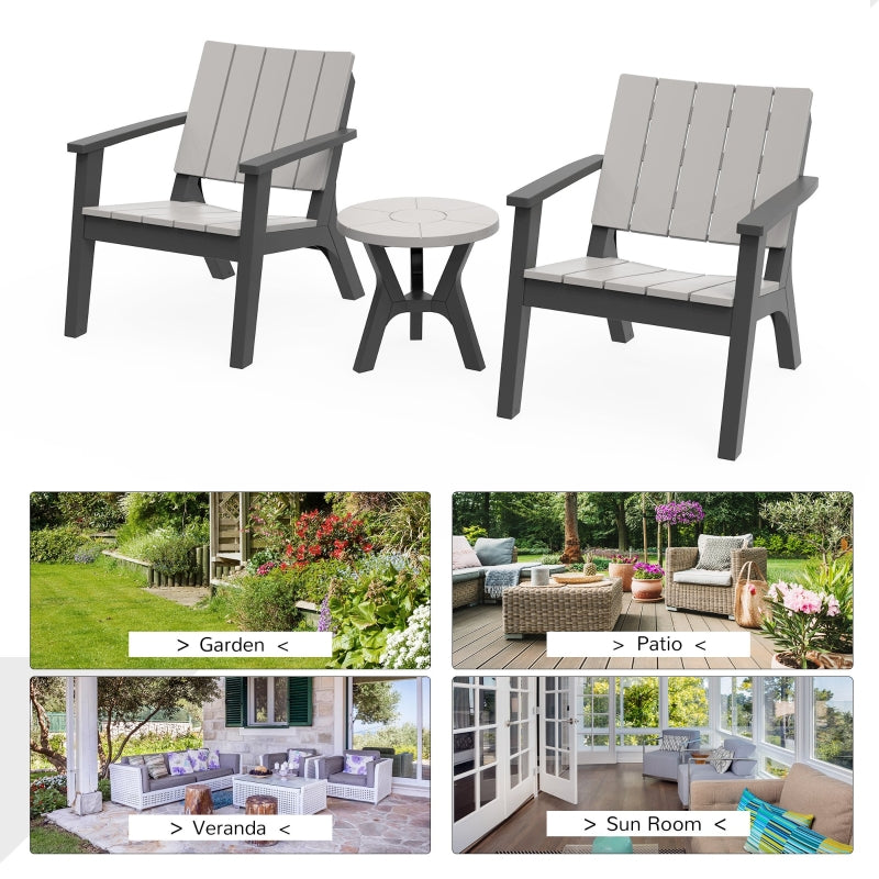 Outsunny 3 Piece Patio Bistro Set Outdoor Garden Furniture Set with 1 Round Table and 2 Armchairs, PP, Grey