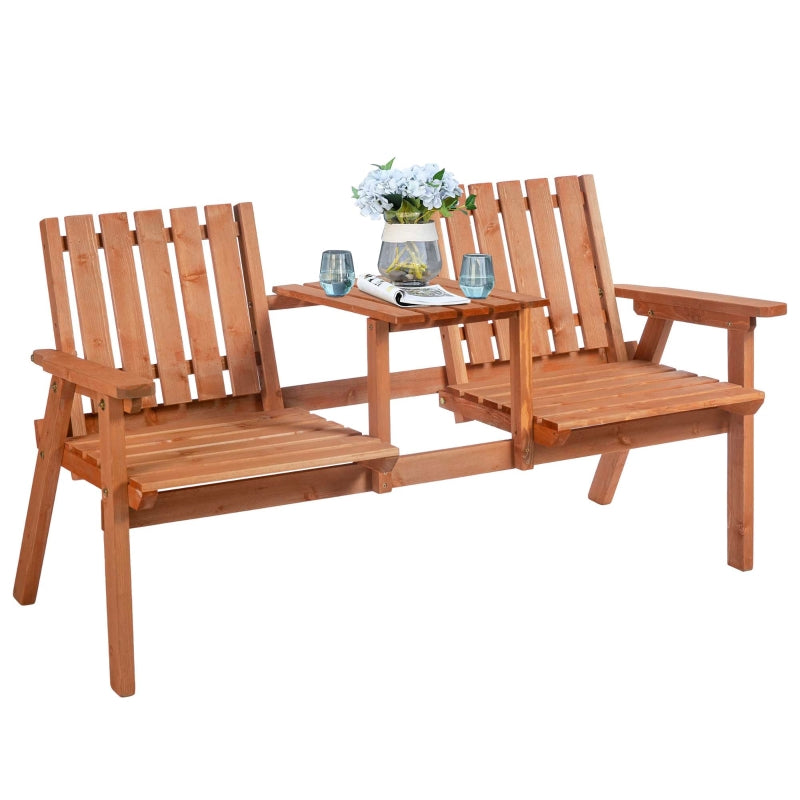 Outsunny 2-Seater Furniture Wooden Garden Bench Antique Loveseat Chair, Table Conversation Set for Yard, Lawn, Porch, Patio, Orange