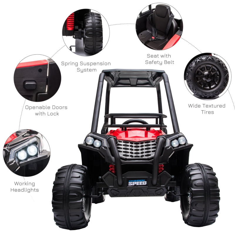 HOMCOM 12V Battery-powered Kids Electric Ride On Car Off-road UTV Toy 3-6 km/h with High Roof Parental Remote Control Lights MP3 Suspension Wheels Red