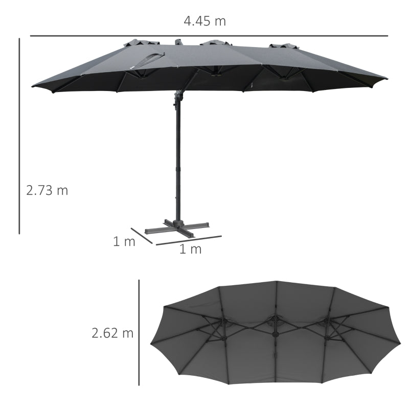 Outsunny 4.5 m Patio Cantilever Roma Parasol, Large Double-Sided Rectangular Garden Umbrella with Crank Handle, 360° Cross Base for Bench, Outdoor