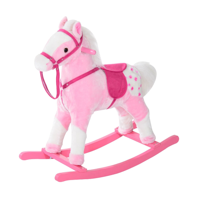 HOMCOM Childrens Plush Rocking Horse with Sound-Pink