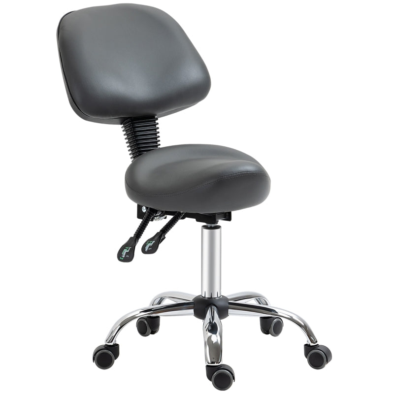 HOMCOM Saddle Stool, PU Leather Adjustable Rolling Salon Chair for Massage, Spa, Clinic, Beauty and Tattoo, Grey