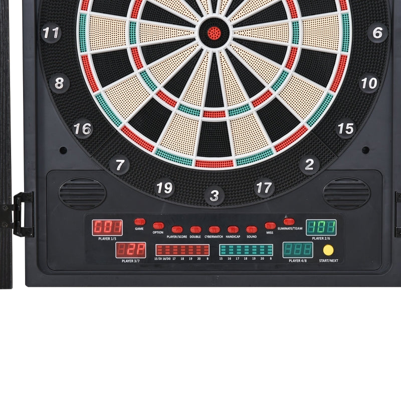 HOMCOM Electronic Dartboard In Case LED Scoreboard w/ 12 Darts 30 Heads Side Storage Cabinet Classic Game Family Fun Game Black White