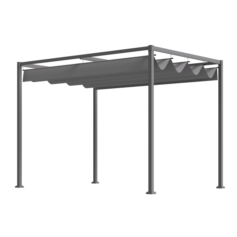 Outsunny 3 x 2 m Outdoor Pergola Gazebo Wall Mounted Retractable Canopy Garden Shelter Sun Shade Party with Metal Frame, Grey