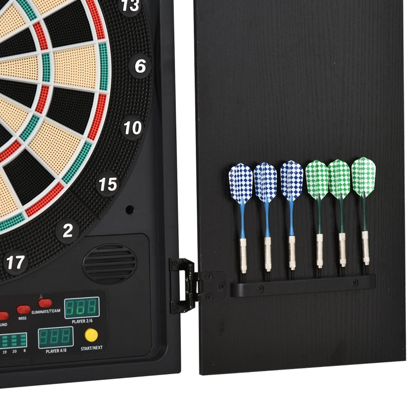 HOMCOM Electronic Dartboard In Case LED Scoreboard w/ 12 Darts 30 Heads Side Storage Cabinet Classic Game Family Fun Game Black White