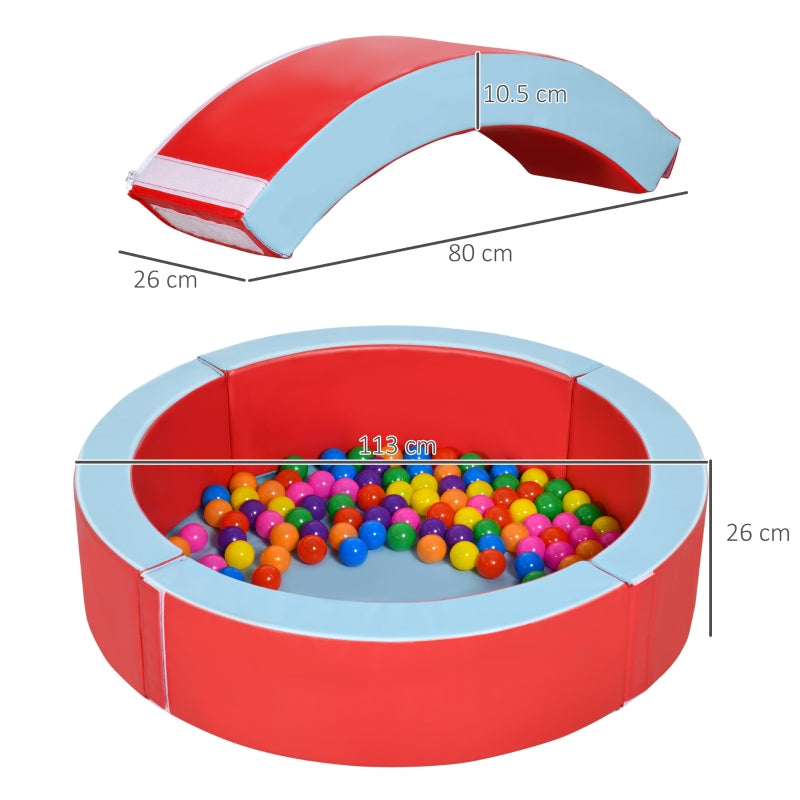 Outsunny Baby Ball Pit Pool with Removable & Washable Cover, 113 x 26cm Balls Round for Baby with 100 Ocean Balls,  Indoor & Outdoor, Red Light Blue