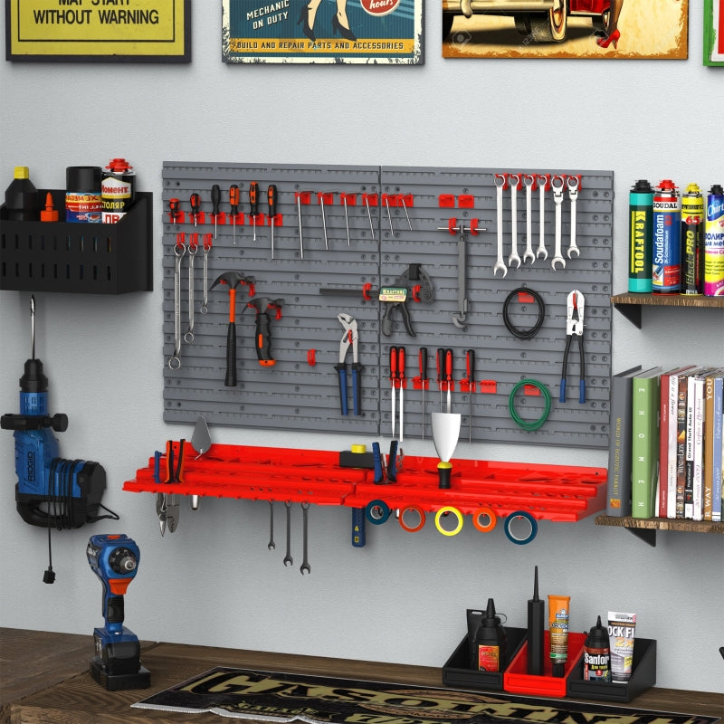 DURHAND 54 Pcs On-Wall Tool Organizer Wall Equipment Holding Pegboard Home DIY Garage Organiser DIY w/ 50 Pegs 2 Shelves