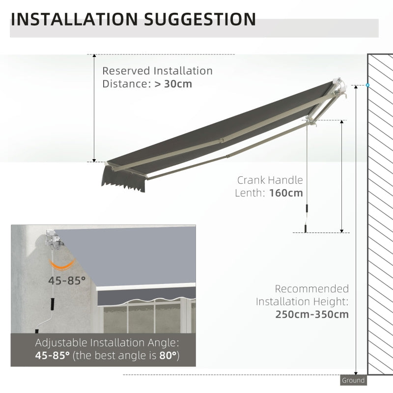 Outsunny 2.5m x 2m Garden Patio Manual Awning Canopy Sun Shade Shelter Retractable with Winding Handle Grey