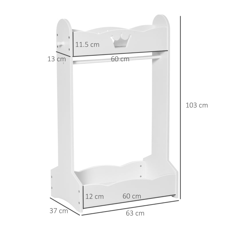 HOMCOM Kids Wood Clothes Rack Hall Tree with Storage Shelves Children Garment Rack Freestanding Wardrobe for 3-8 Years Toddler, White