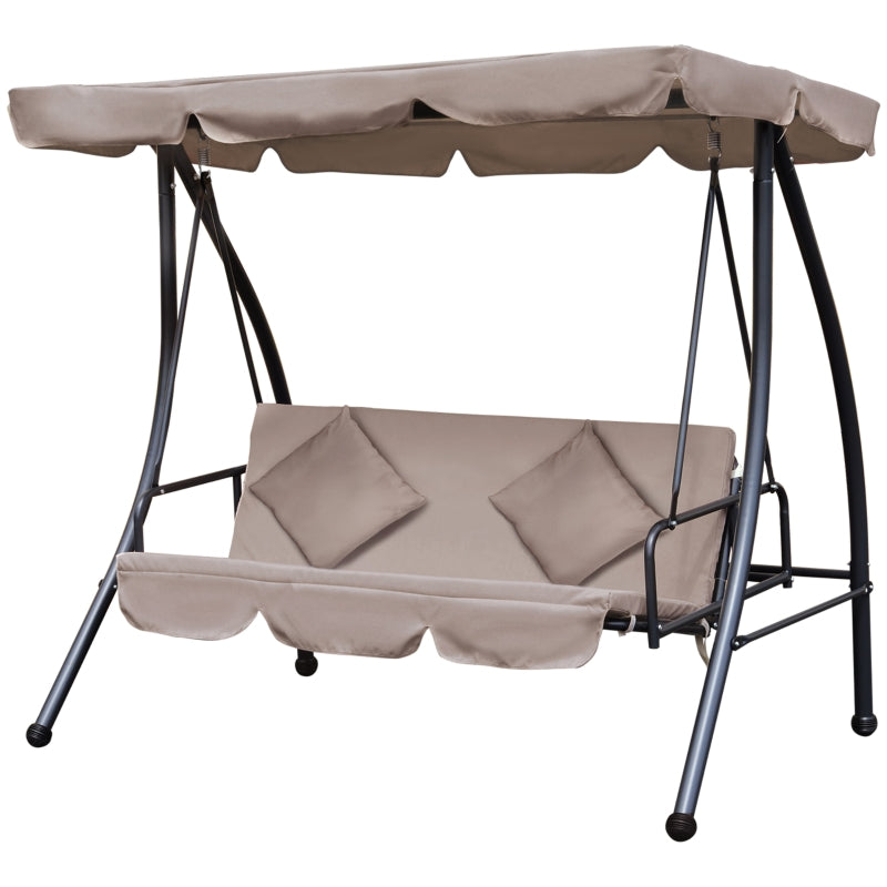 Outsunny Outdoor 2-in-1 Patio Swing Chair Lounger 3 Seater Garden Swing Seat Bed Hammock Bed Convertible Tilt Canopy W/ Cushion, Beige