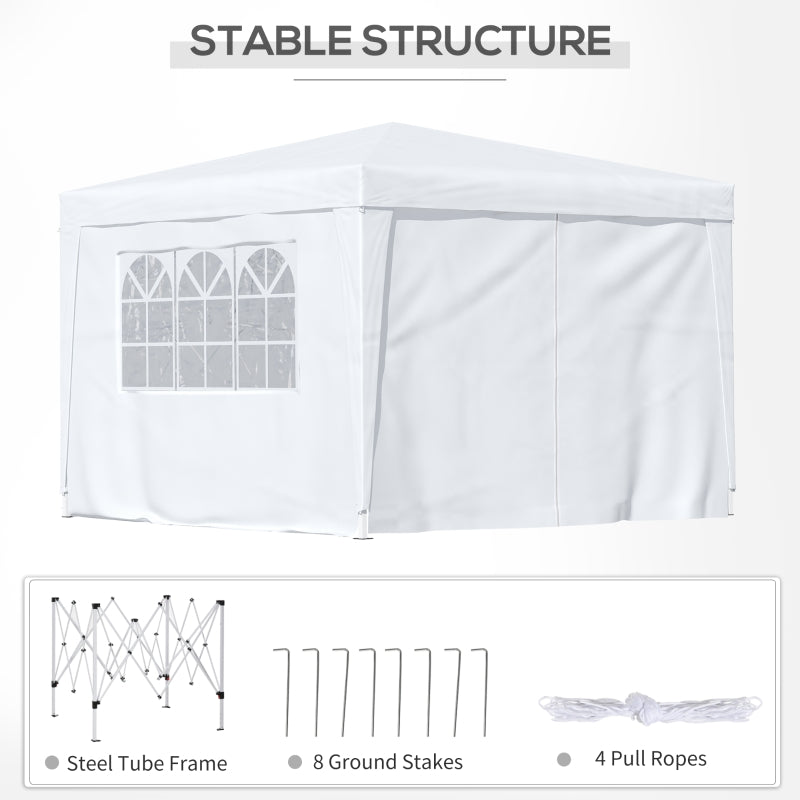 Outsunny 3mx3m Pop Up Gazebo Party Tent Canopy Marquee Waterp Resistant Free Storage Bag White