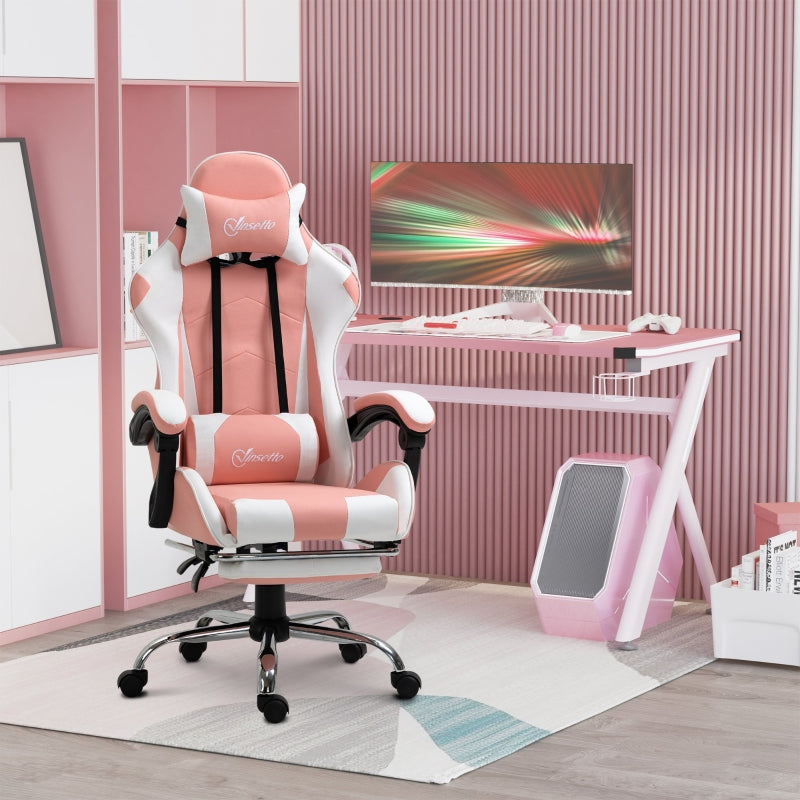 Vinsetto Racing Gaming Chair with Lumbar Support, Head Pillow, Swivel Wheels, High Back Recliner Gamer Desk Chair for Home Office, Pink