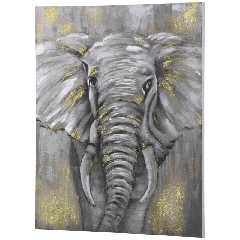 HOMCOM Hand-Painted Metal Canvas Wall Art Grey African Elephant, Wall Pictures for Living Room Bedroom Decor, 100 x 80 cm