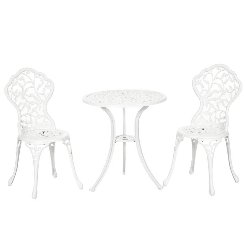 Outsunny 3 Pcs Aluminium Bistro Set Garden Furniture Dining Table Chairs Antique Outdoor Seat Patio Seater White