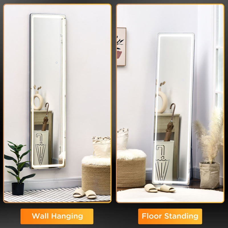 HOMCOM Full-Length Mirror with LED Lights and Remote Control, Freestanding Floor Mirror, Wall Mounted Full Body Mirror for Bedroom