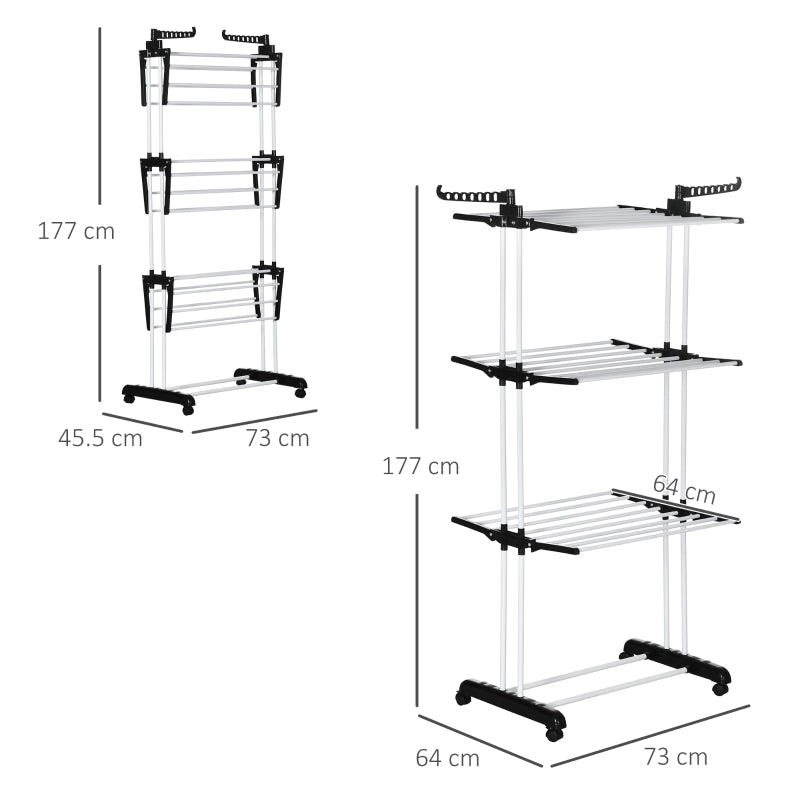 HOMCOM Foldable Clothes Drying Rack, 4-Tier Steel Garment Laundry Rack with Castors for Indoor and Outdoor Use, Black