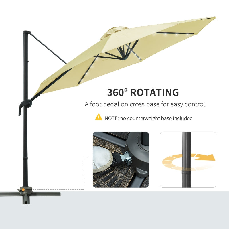 Outsunny 3 meter Patio Offset Roma Parasol Garden Umbrella Cantilever Hanging Sun Shade Canopy Shelter 360° Rotation with Cross Base, Beige