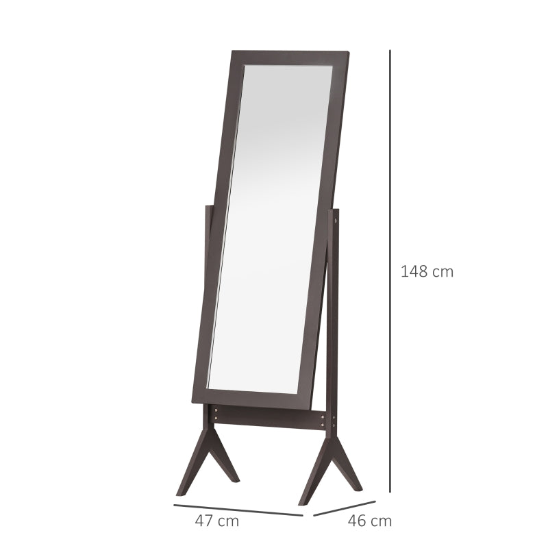 HOMCOM Freestanding Dressing Mirror Bedroom Tall Adjustable Angle 148x47cm Brown