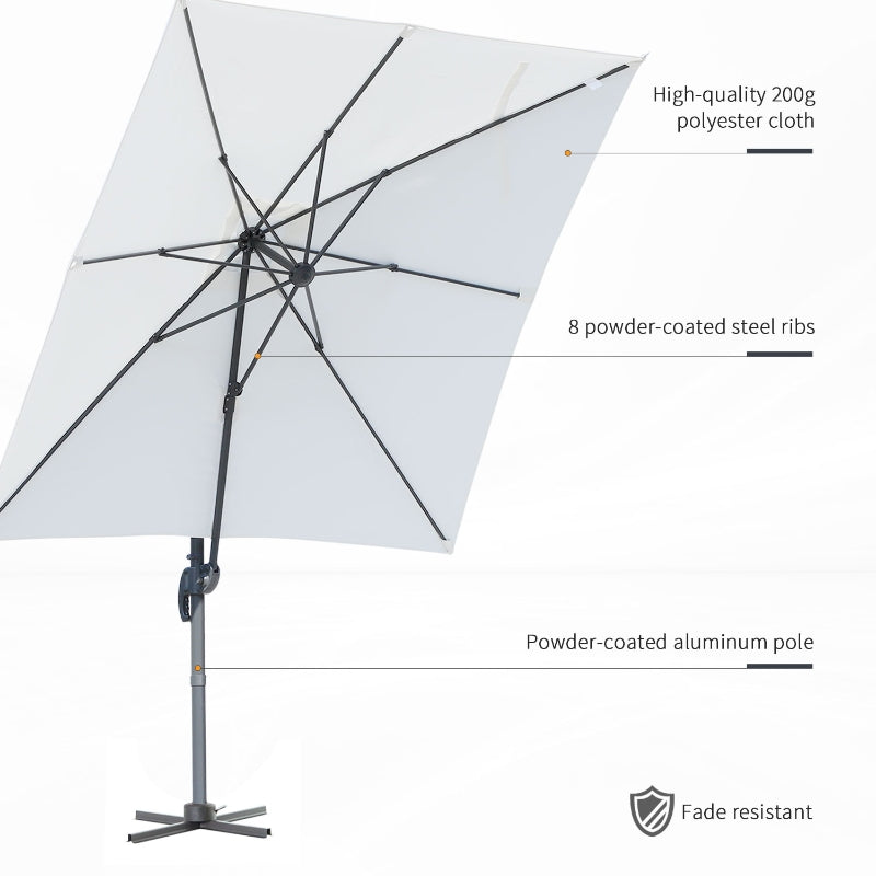 Outsunny 2.5 x 2.5m Patio Offset Parasol Umbrella Cantilever Hanging Aluminium Sun Shade Canopy Shelter 360° Rotation with Crank Handle and Cross Base