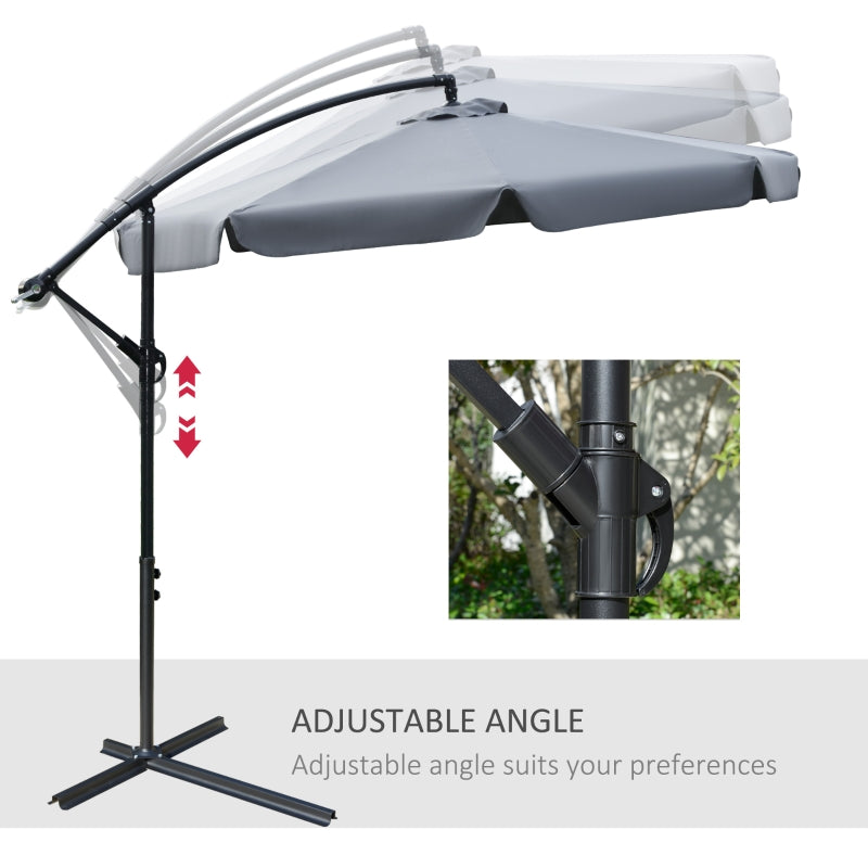 Outsunny 2.7m Banana Parasol Cantilever Umbrella with Crank Handle and Cross Base for Outdoor, Hanging Sun Shade, Dark Grey