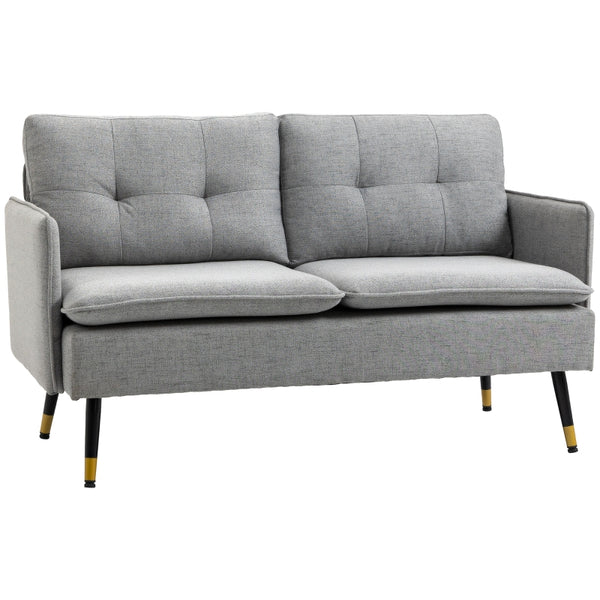 HOMCOM 2 Seater Sofas for Living Room, Fabric Couch, Button Tufted Love Seat with Cushions, Grey