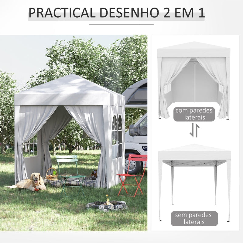 Outsunny 2 x2m Pop Up Gazebo Canopy Party Tent Wedding Awning W/ free Carrying Case White + Removable 2 Walls 2 Windows-White