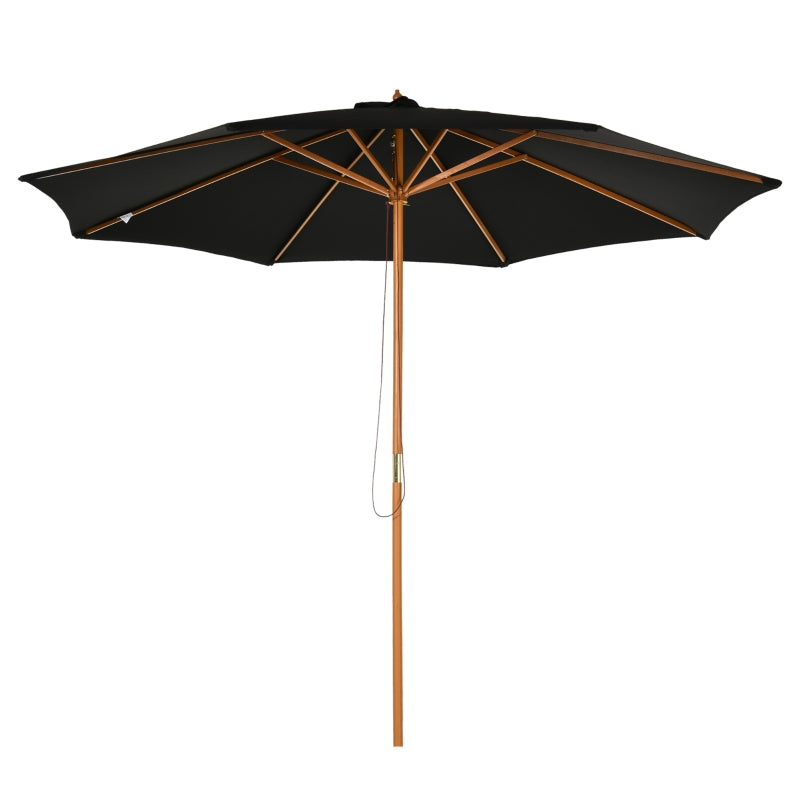 Outsunny ⌀3m Bamboo Wooden Market Patio Umbrella Garden Parasol Outdoor Sunshade Canopy, 8-ribs,Black