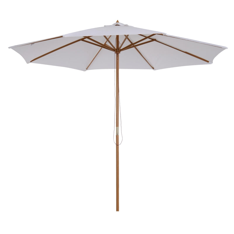 Outsunny 3(m) Fir Wooden Parasol Garden Umbrellas 8 Ribs Bamboo Sun Shade Patio Outdoor Umbrella Canopy, Cream White