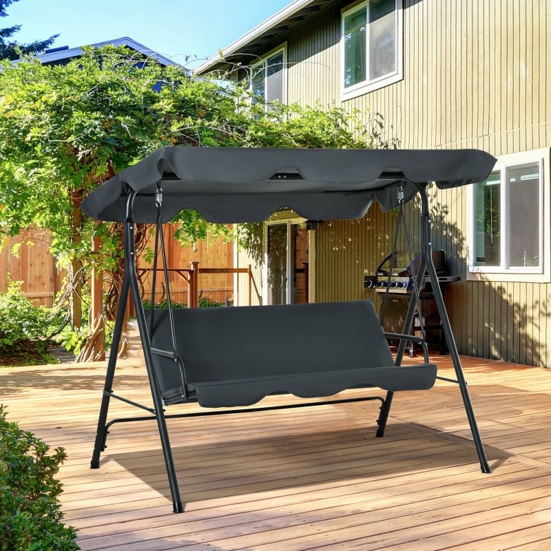 Outsunny 3 Seater Canopy Swing Chair Garden Rocking Bench Heavy Duty Patio Metal Seat w/ Top Roof - Dark Grey