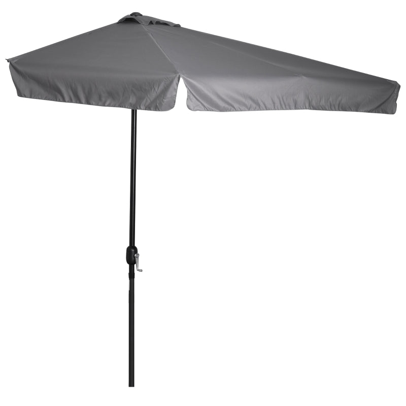 Outsunny 2.3m Half Parasol Semi Round Umbrella Patio Metal Frame Crank Handle for Balcony-- NO BASE INCLUDED, Grey