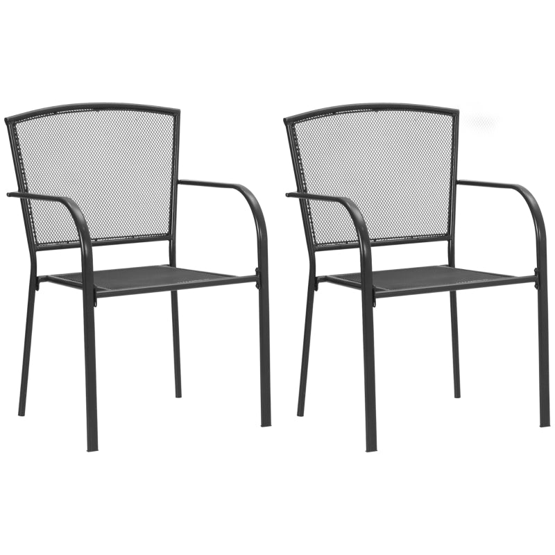 Outsunny Set of 2 Garden Chairs Metal Garden Dining Chairs 2 Seater Outdoor Furniture for Patio, Park, Porch and Lawn, Grey