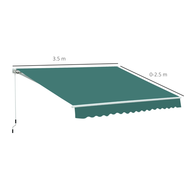 Outsunny 3.5 x 2.5 m Garden Patio Manual Awning Canopy Sun Shade Shelter with Winding Handle - Green