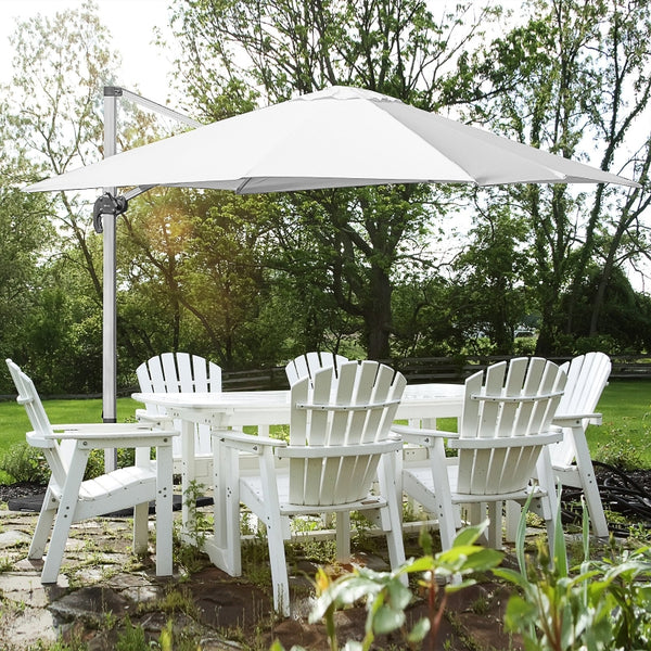 Outsunny 3m Cantilever Roma Parasol Aluminium Frame 360 Rotation Hanging Parasol with/ Cross Base White