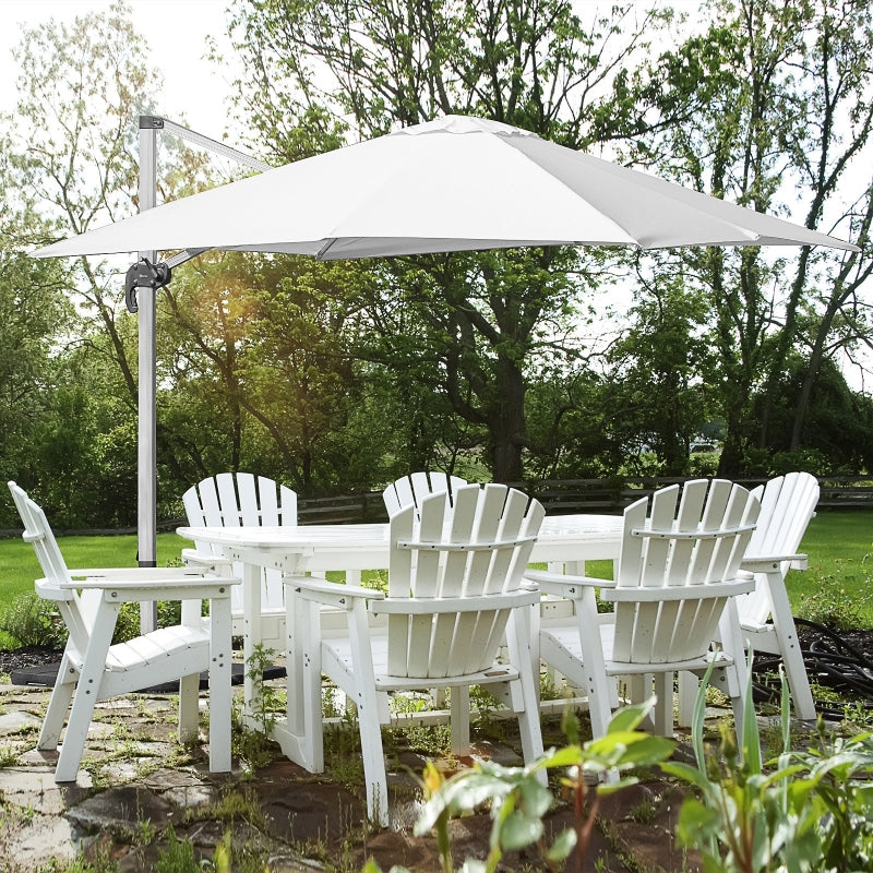 Outsunny 3m Cantilever Roma Parasol Aluminium Frame 360 Rotation Hanging Parasol with/ Cross Base White