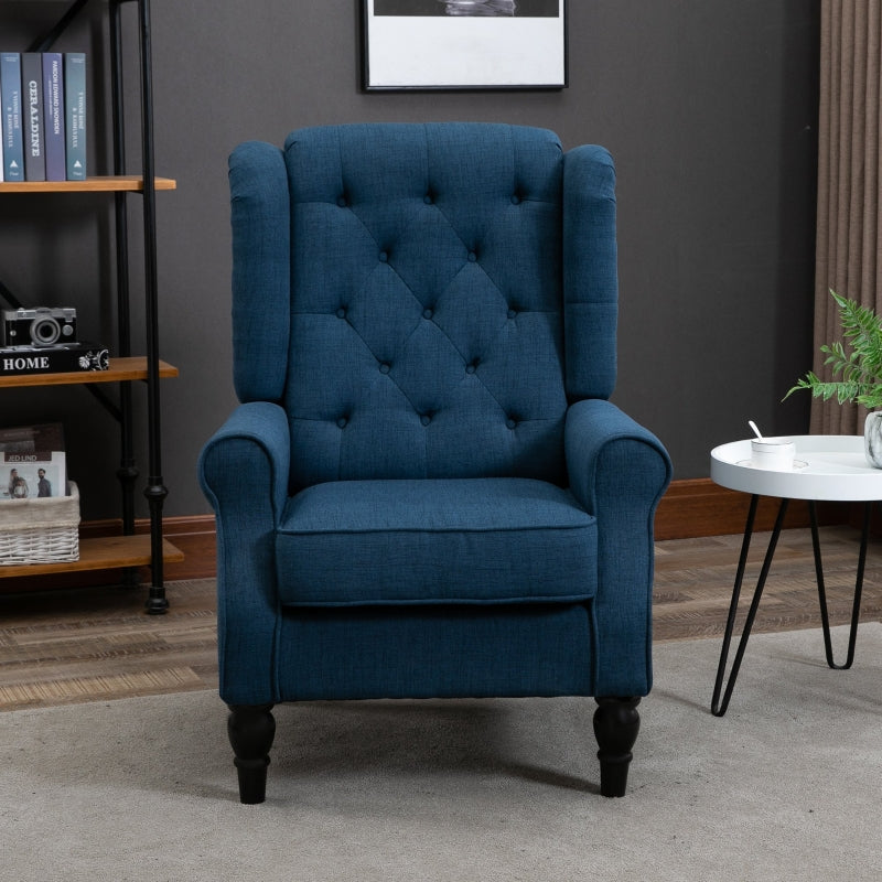 HOMCOM Wingback Accent Chair, Retro Upholstered Button Tufted Occasional Chair for Living Room and Bedroom, Blue