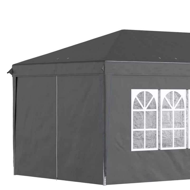 Outsunny 3 x 6 m Pop Up Gazebo with Sides and Windows, Height Adjustable Party Tent with Storage Bag for Garden, Camping, Event, Black