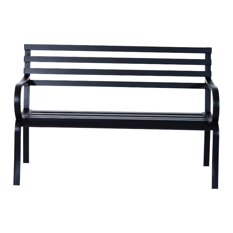 Outsunny 2 Seater Metal Garden Park Bench Porch Chair Furniture Patio Outdoor Park Loveseat Seat Black