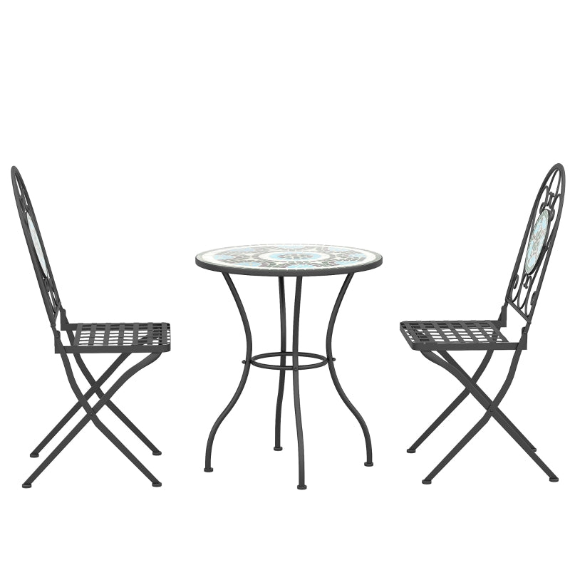 Outsunny 3pc Bistro Set Metal Dining Set Mosaic Garden Table 2 Seater Folding Chairs Patio Furniture Outdoor