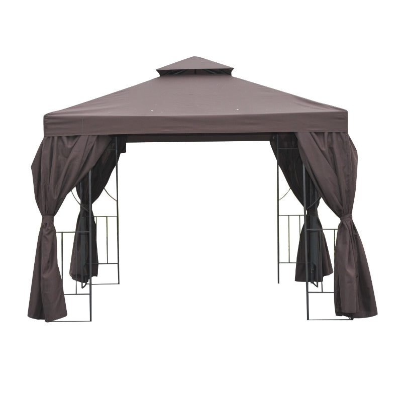 Outsunny 3 x 3 m Garden Metal Gazebo Marquee Patio Wedding Party Tent Canopy Shelter with Pavilion Sidewalls (Brown)