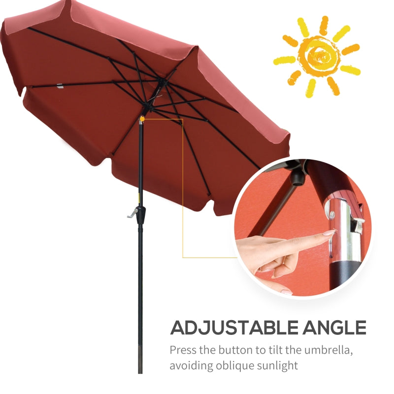 Outsunny 2.66m Patio Umbrella Garden Parasol Outdoor Sun Shade Table Umbrella with Ruffles, 8 Sturdy Ribs, Wine Red