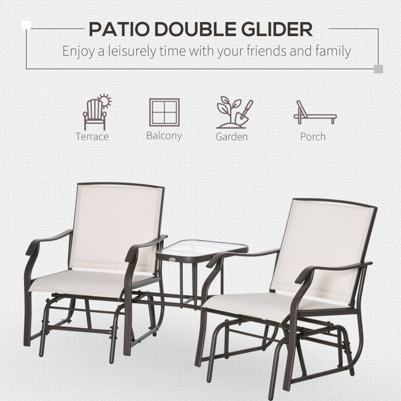 Outsunny Garden Double Glider Rocking Chairs Gliding Love Seat with Middle Table Conversation Set Patio Backyard Relax Outdoor Furniture Beige