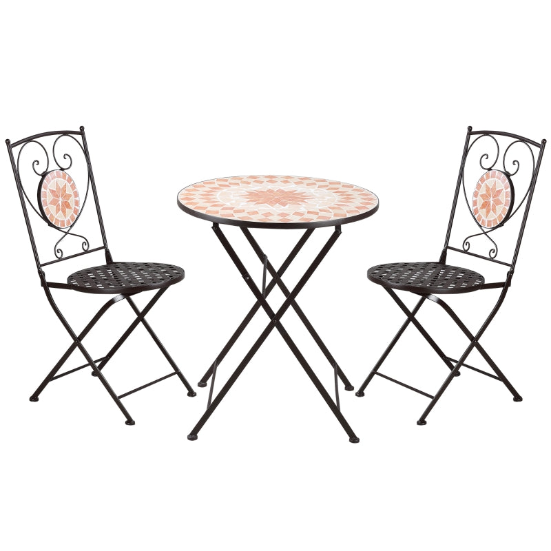 Outsunny 3 Piece Mosaic Bistro Set, 2 Folding Chairs & 1 Round Table Outdoor Furniture for Outdoor, Balcony, Poolside, Yellow