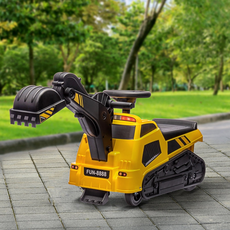 HOMCOM Ride on Tractor, 3 in 1 Ride on Excavator, Bulldozer, Road Roller, Pretend Play Construction No Power Truck with Music, for 18-48 Months - Yellow