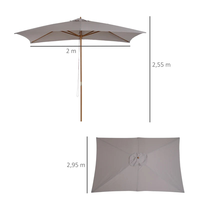 Outsunny 2 x 3m Wooden Parasol Garden Umbrellas Sun Shade Patio Outdoor Umbrella Canopy New (Light Grey)