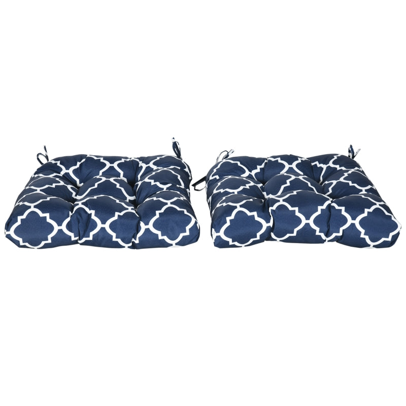 Outsunny Set of 2 Chair Cushions Seat Pads Indoor Outdoor Seat Cushions with Ties and Tufted Design for Garden Chairs, Blue