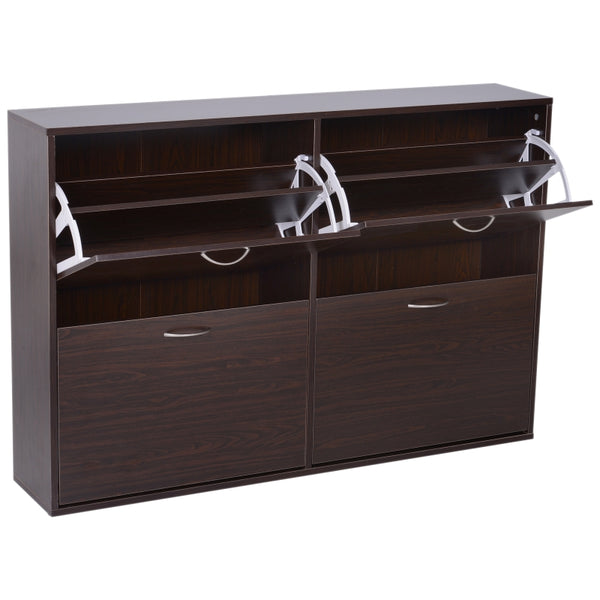 HOMCOM Wooden Shoes Cabinet Multi Flip Down Shelf Drawer Organizer - Dark Brown